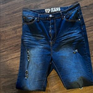 VIP woman's Blue Slim Straight Distressed Jeans